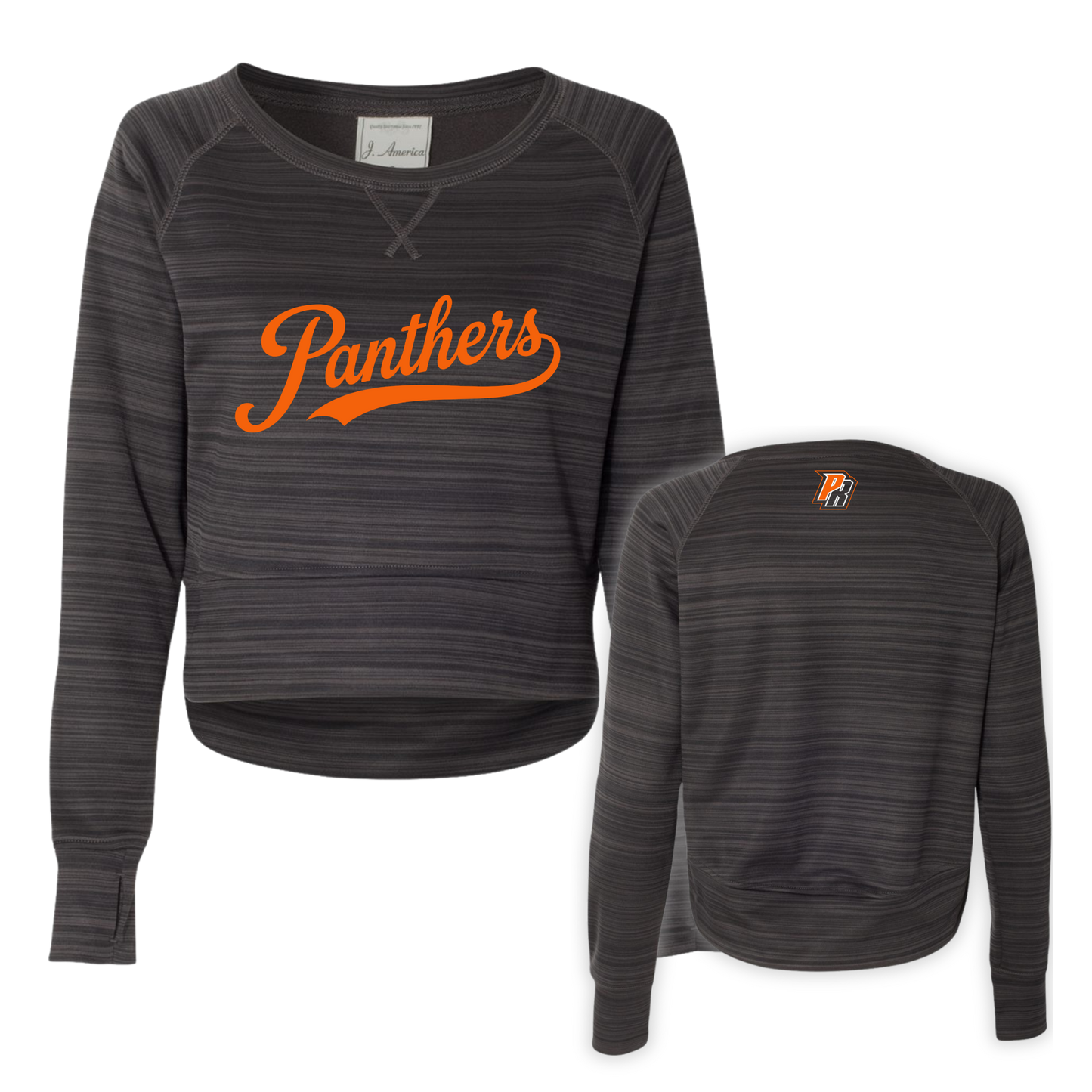 ***CLEARANCE*** J. America Women's Odyssey Striped Performance Fleece Hi-Low Crewneck Sweatshirt - PR 4 & B
