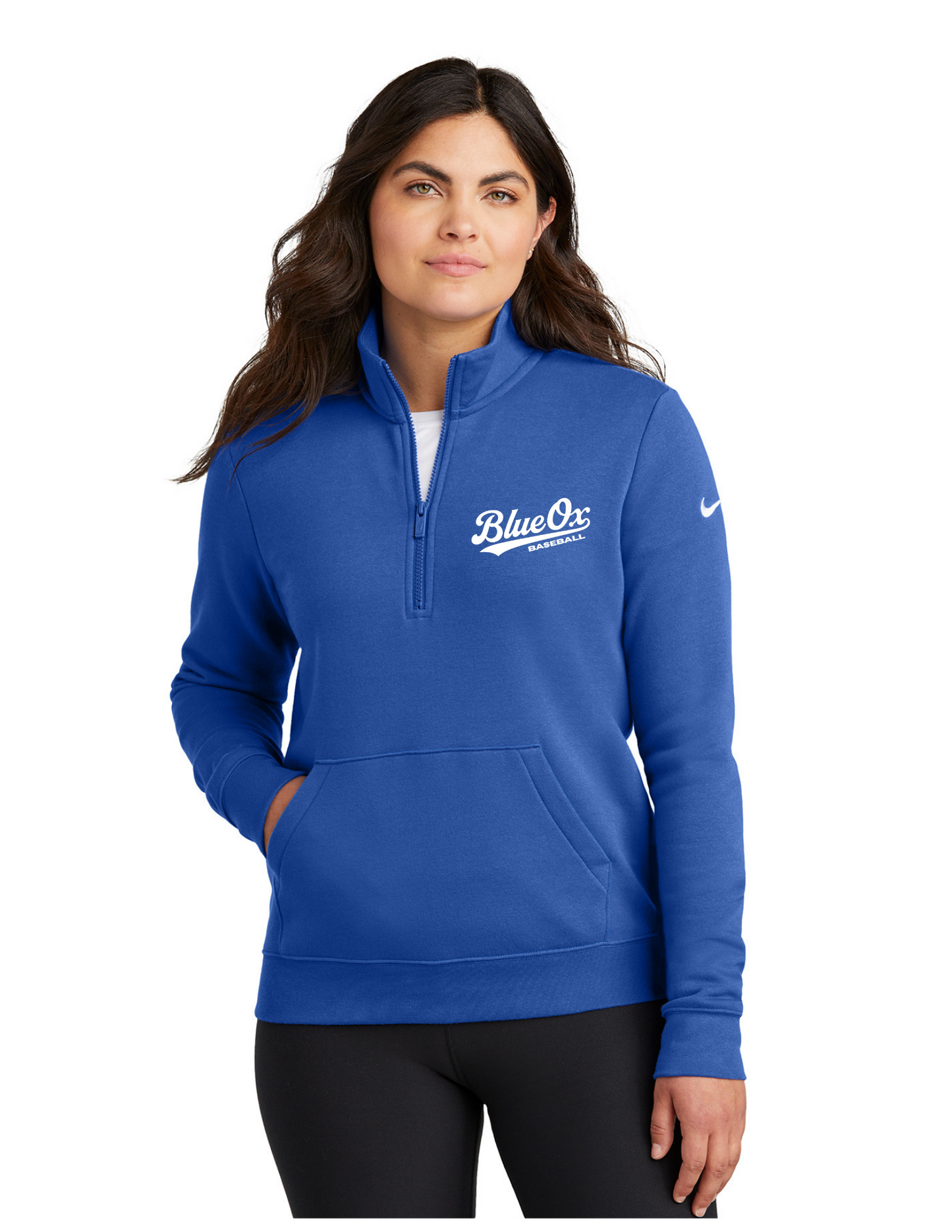 Nike Women's Club Fleece Sleeve Swoosh 1/2 Zip - ROYAL (BLUE OX 2)