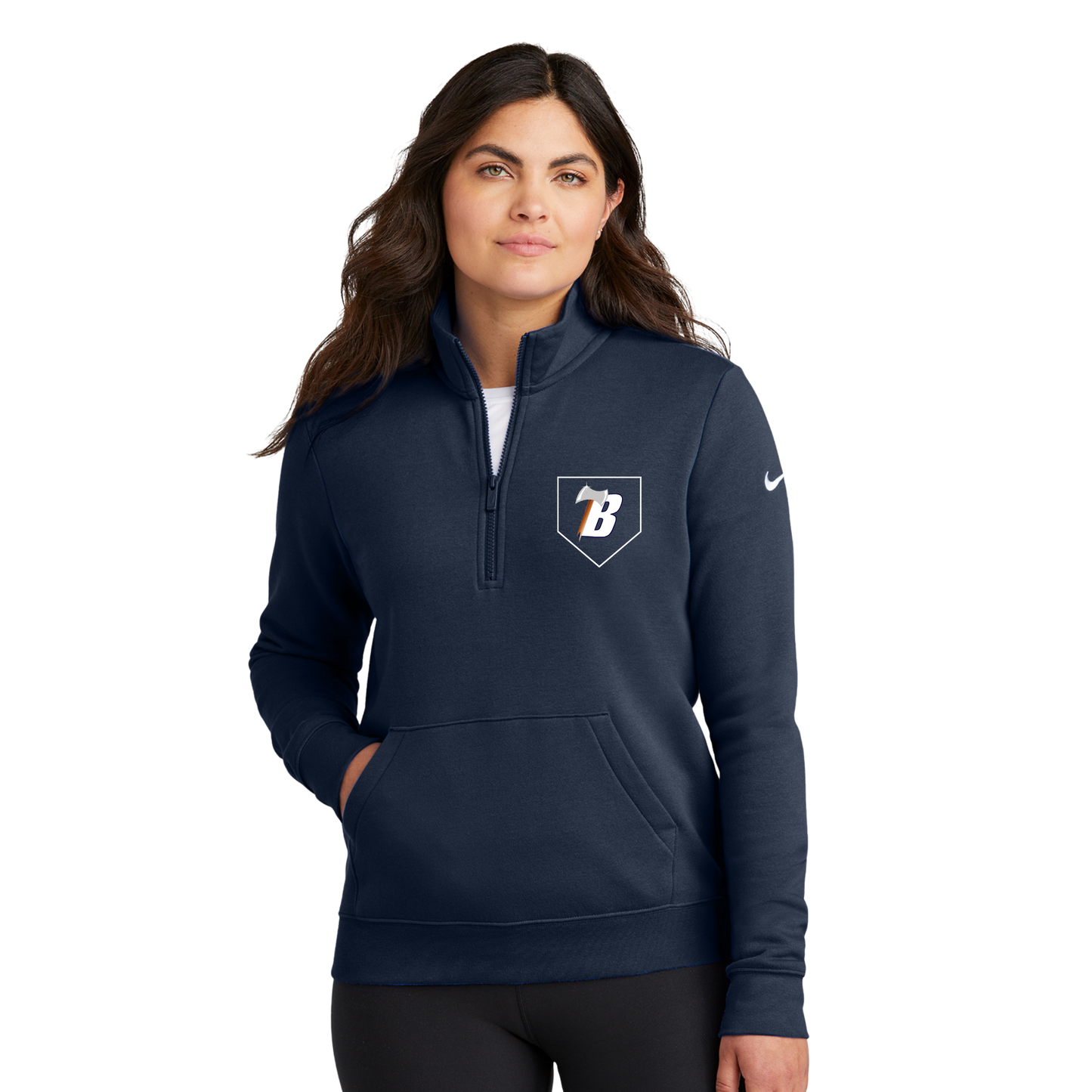 Nike Women's Club Fleece Sleeve Swoosh 1/2 Zip - NAVY (SB)