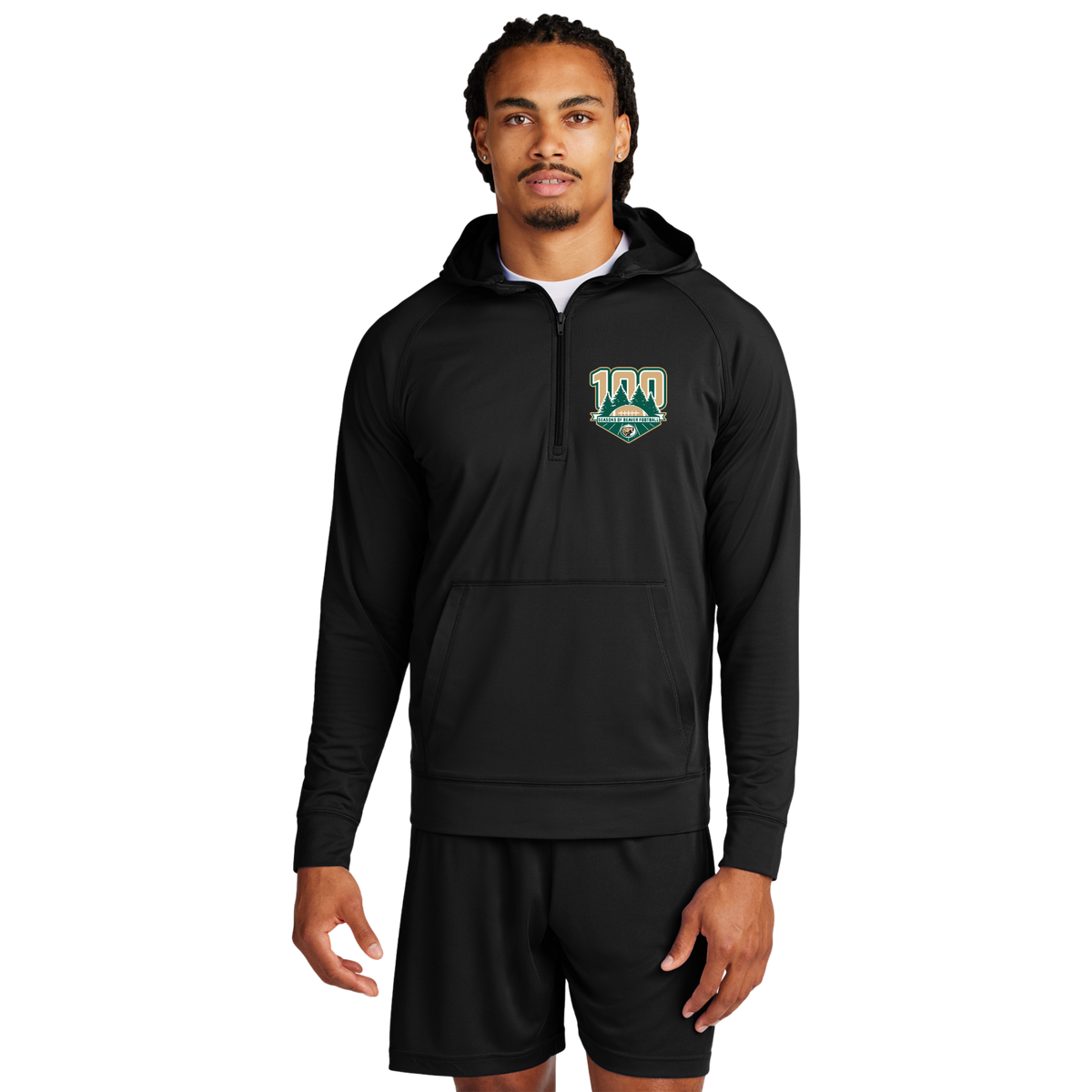ST856 Sport-Tek® Sport-Wick® Stretch 1/2-Zip Hoodie - BLACK ((BSU CENTURY 1b)