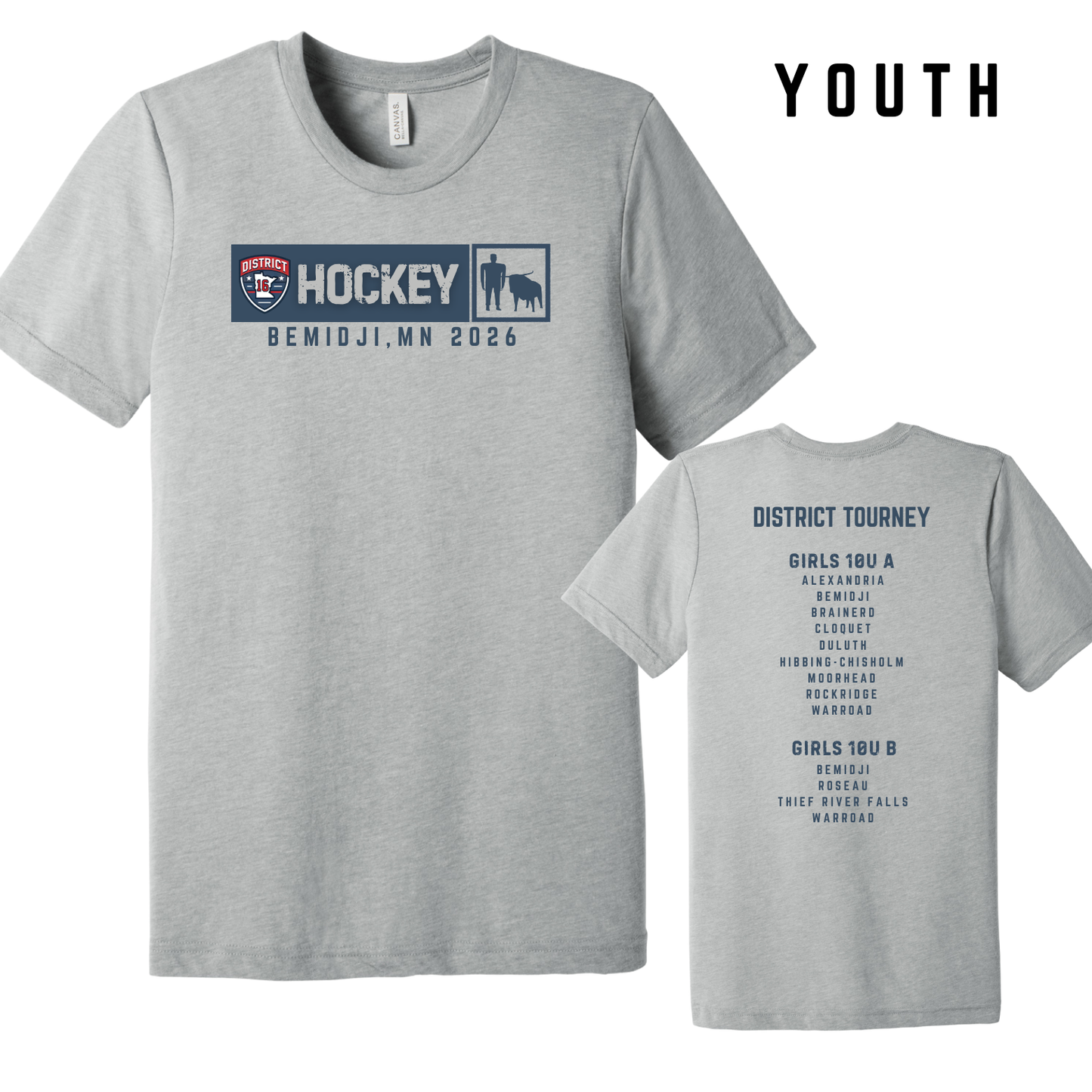 YOUTH Bella Canvas T-Shirt - Athletic Grey (10U A & B Districts)
