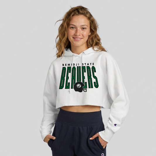 RW01W  Champion® Women’s Reverse Weave® Cropped Cut-Off Hooded Sweatshirt - WHITE 2