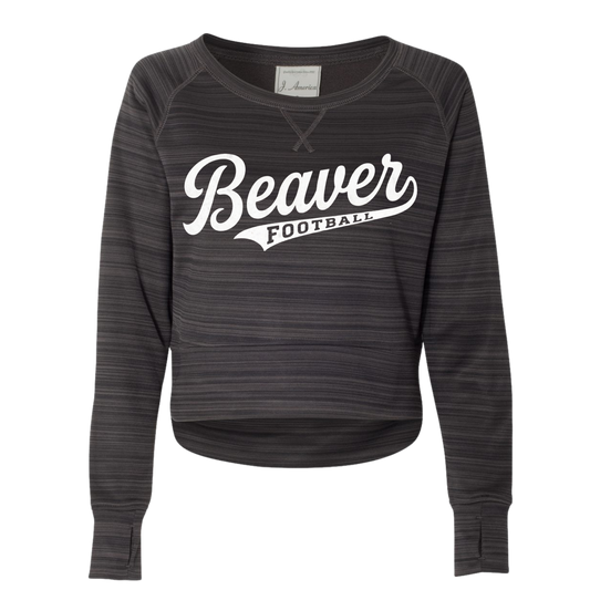 J. America Women's Striped Performance Fleece Crewneck - (BLACK 9)