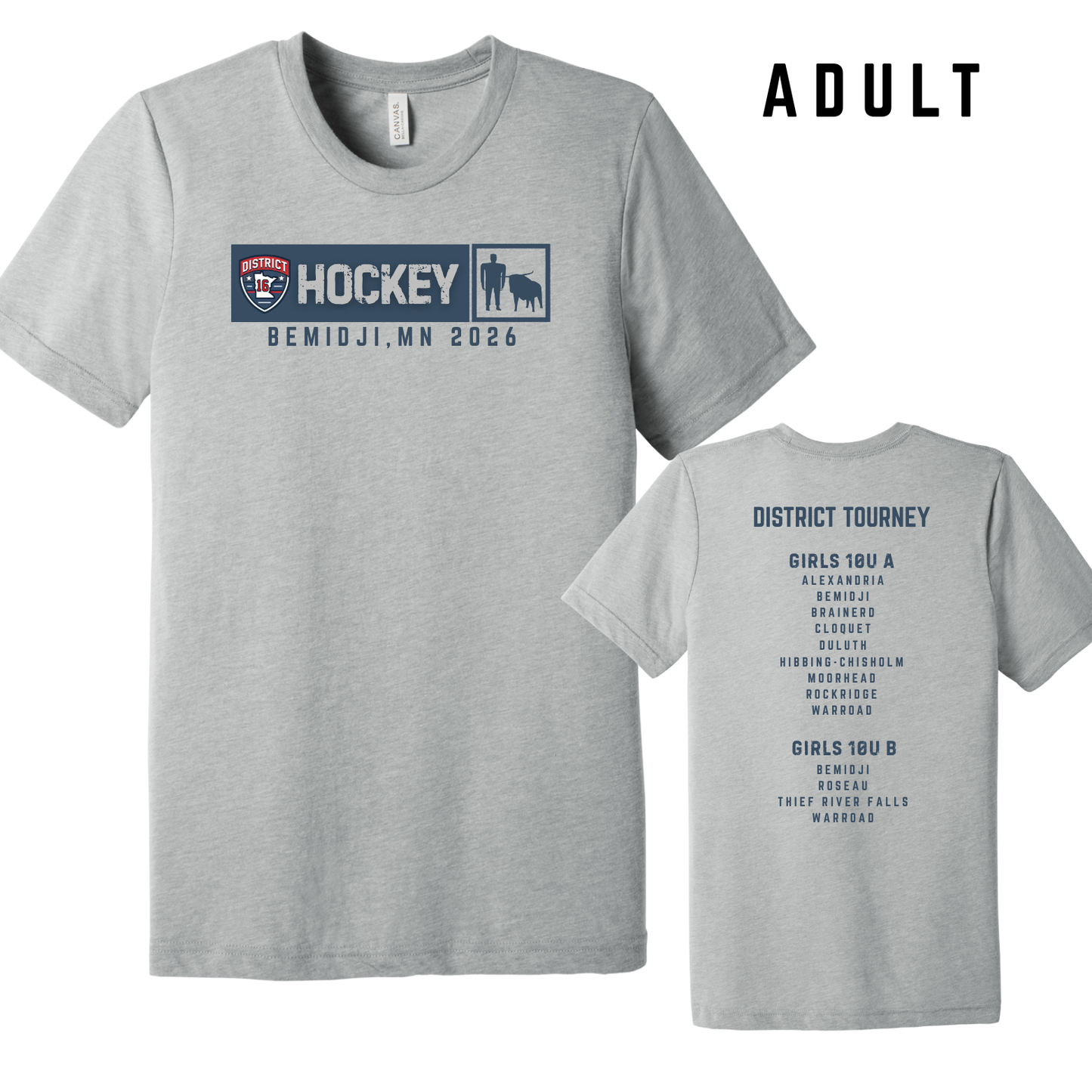 ADULT Bella Canvas T-Shirt - Athletic Grey (Girl's U10 A & B Districts)