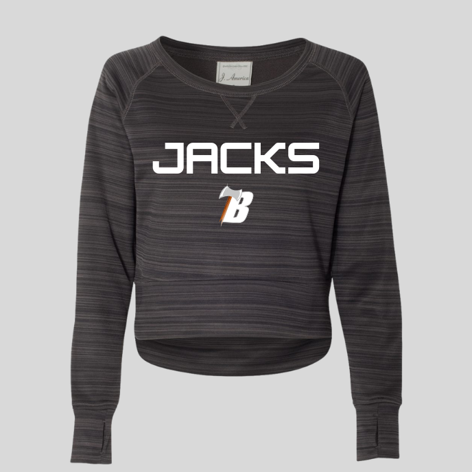 **CLEARANCE ITEM** J. America Women's Striped Performance Fleece Crewneck - (BEMIDJI LUMBERJACKS 11)
