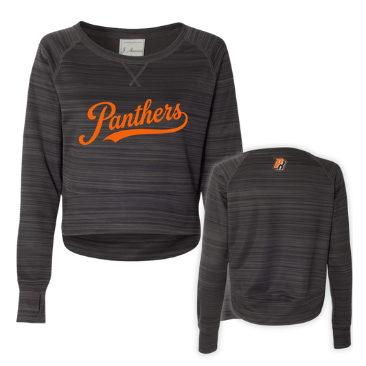 ***CLEARANCE*** J. America Women's Odyssey Striped Performance Fleece Hi-Low Crewneck Sweatshirt - PR 4 & B