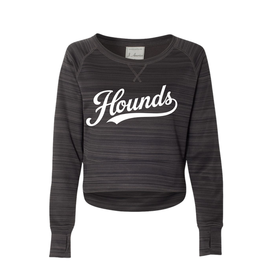 ***CLEARANCE*** J. America Women's Odyssey Striped Performance Fleece Hi-Low Crewneck Sweatshirt - F6