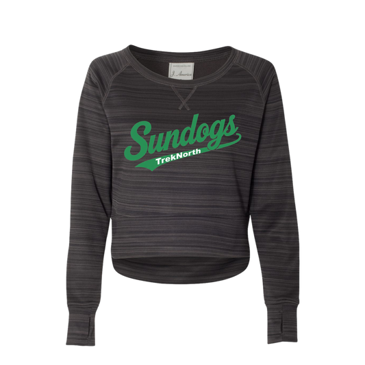 ***CLEARANCE*** J. America Women's Odyssey Striped Performance Fleece Hi-Low Crewneck Sweatshirt - TN4