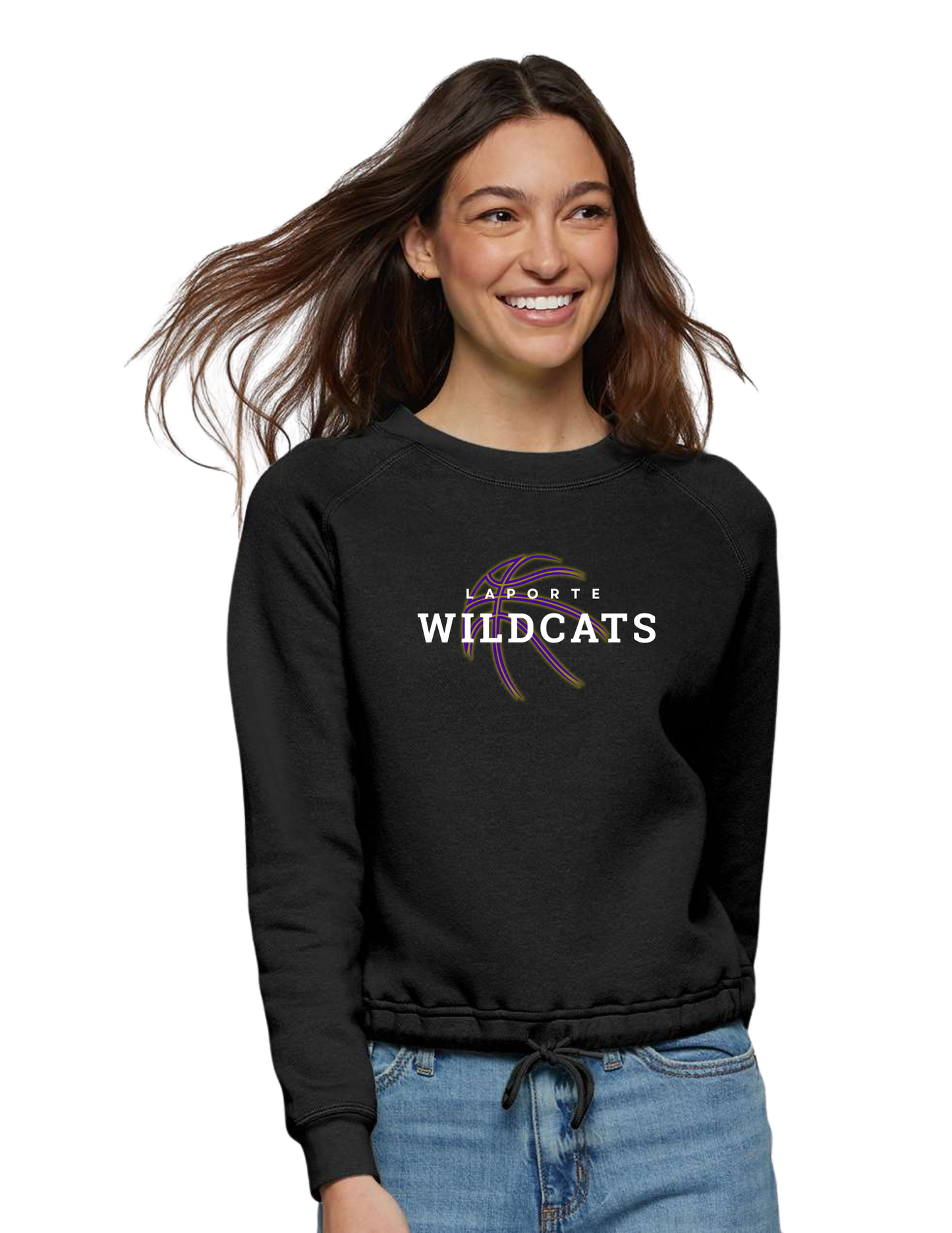 Women's Lat Relaxed Tie Crew Sweatshirt - BLACK (Laporte BB)
