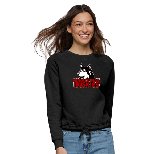 Women's Lat Relaxed Tie Crew Sweatshirt - BLACK (Horace May)