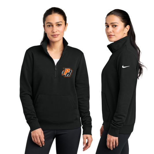 NKDX6720 Nike Women's Club Fleece Sleeve Swoosh 1/2-Zip (BLACK PR 5)