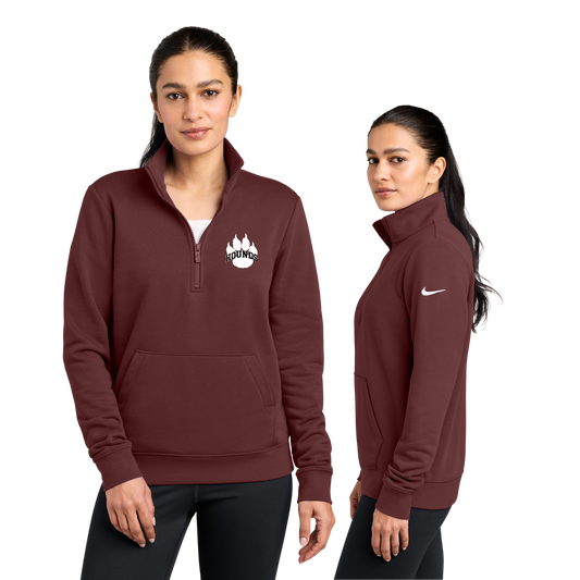 NKDX6720 Nike Women's Club Fleece Sleeve Swoosh 1/2-Zip (MAROON 1)