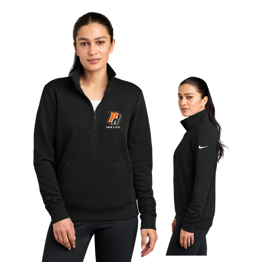 NKDX6720 Nike Women's Club Fleece Sleeve Swoosh 1/2-Zip (BLACK PR Sw 4)