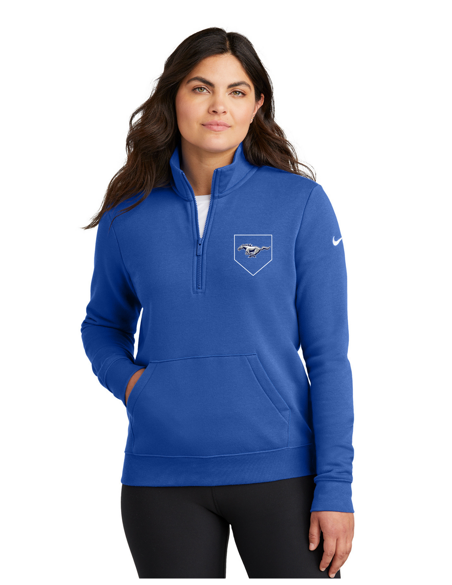 Nike Women's Club Fleece Sleeve Swoosh 1/2 Zip - ROYAL (KN BASEBALL 1)
