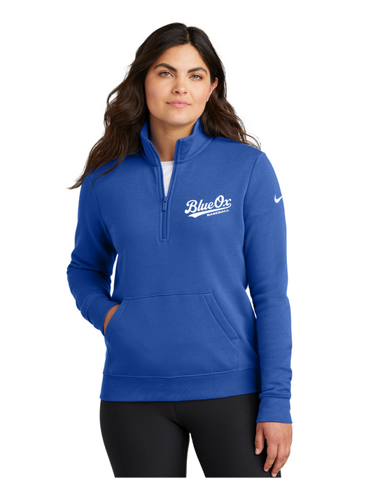 Nike Women's Club Fleece Sleeve Swoosh 1/2 Zip - ROYAL (BLUE OX 2)