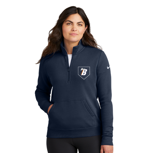Nike Women's Club Fleece Sleeve Swoosh 1/2 Zip - NAVY (SB)