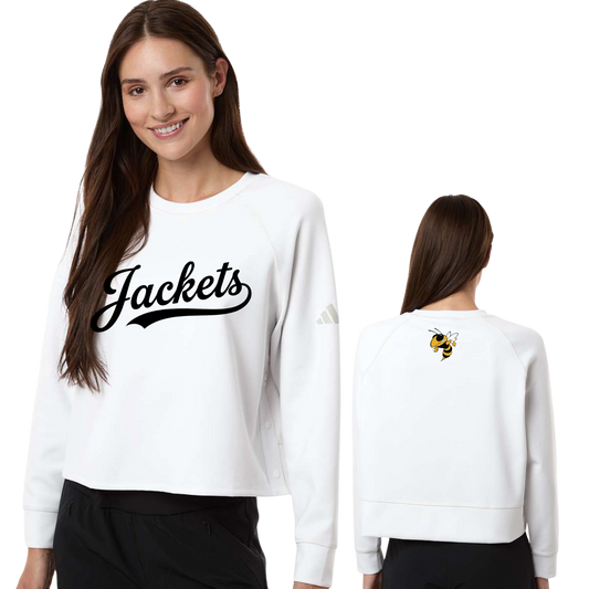 ADIDAS Women's Beyond Side-Snap Crewneck Sweatshirt - A1014 - WHITE P4