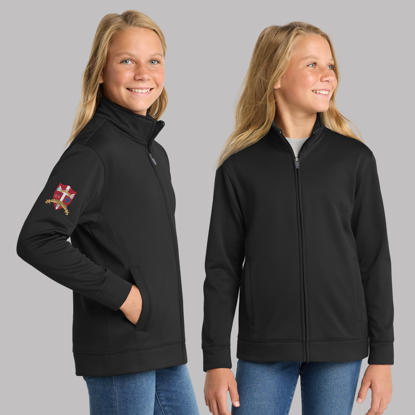 Sport-Tek® Youth Sport-Wick® Fleece Full-Zip Jacket - YST241  - BLACK (S.P)